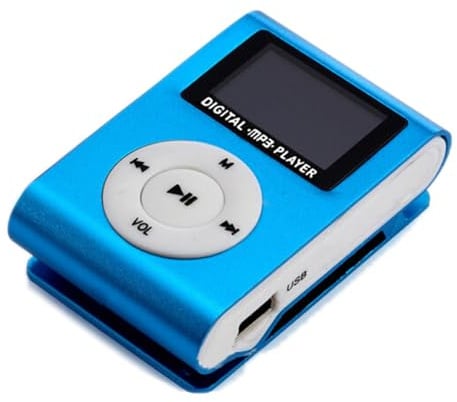 SIXRUN Mini Portable MP3 Player, Metal Clamp/Holder-on Music Player with LCD Screen, Supports TF Card, Ideal for Music on the Go (Blue)