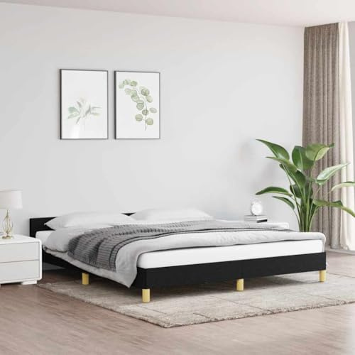 HUAKEHOM Bettgestell mit Kopfteil Bettrahmen mit Lattenrost Bett Polsterbett mit Stützbeinen Schlafzimmerbett ohne Matratze Schwarz 180x200 cm Stoff