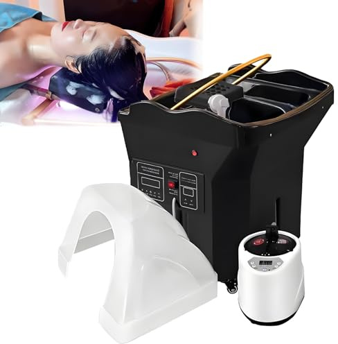 Head Spa Japonais,équipement De Spa pour La Tête,Bol à Shampoing pour Salon De Coiffure, avec Réservoir d'eau De 60l,Fonction De Fumigation Et Luminothérapie,Salon De Beauté Blanc Black