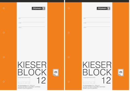 BRUNNEN KIESER-Zeichenblock gelocht | A4, unliniert, 25 Blatt, weiß (Packung mit 2)