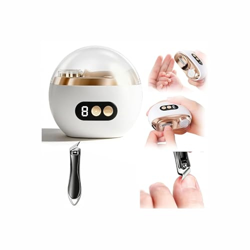 Electric Nail Clipper，Nail Clippers Set 3 in 1 Automatic Cutting Grinding + Storage of Nail Clippings，3 Speeds，Electric Nail Trimmer with LED Light for Ideal for All Your Nail Care Needs (White)