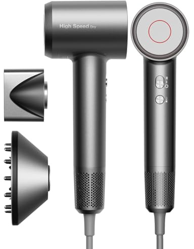 Bannilu Secador de Pelo Iónico de Alta Velocidad, Ligero, Motor Sin Escobillas 160.000 RPM, Secado Rápido, Anti Encrespamiento, Bajo Ruido, con Difusor y Boquilla, Enchufe UE (Gris Plata)