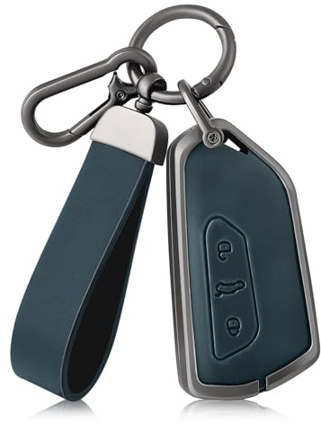 OFF WE GO Schlüsselhülle Cover Leder Autoschlüssel Hülle für VW Golf 8/7/5/R/MK8 Cupra Born Formentor Seat Leon Ateca Tarraco Skoda Octavia Schutz Gehäuse mit Schlüsselanhänger Schlüsselcover, Blau