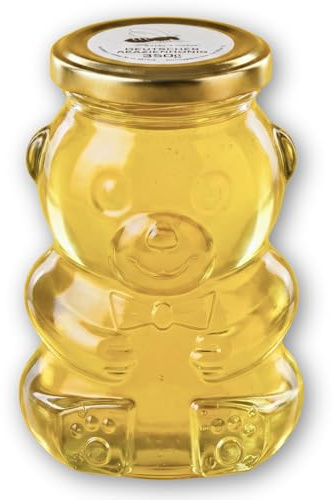 Grega's Imkerei Akazienhonig 350g im Bärenglas - Wiederverwendbar - Deutscher Robinienhonig flüssig & mild - optional Inkl. Honiglöffel aus Olivenholz - Limitiert (Nur Bären-Glas 350g)