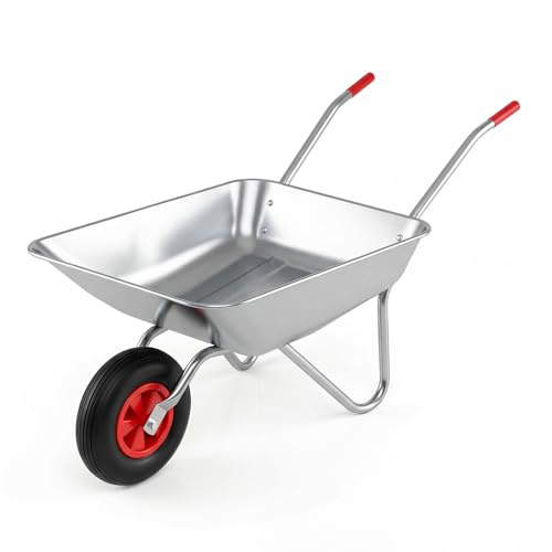 COSTWAY 65L/100KG Heavy Duty Wheelbarrow, Galvanized Steel Garden Cart with Pneumatic Tyre and Easy Grip Handles, Transport Trolley Handcart Dump Wagon for Easy Tilting and Dumping
