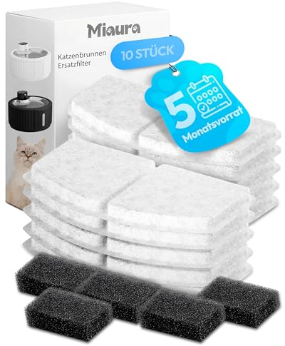 Miaura® 10er Pack Filter für Katzenbrunnen - Hochwertige Katzenbrunnen Filter für alle Miaura Katzen Trinkbrunnen I 5 Monats-Vorrat I Zubehör Trinkbrunnen Katzen