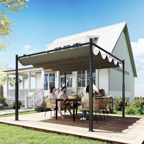 HOMELEN Pergola 3x3 m freistehend mit ausziehbarem UV-Schutzdach (UPF30+), magnetischem Pad, pulverbeschichtetem Stahlrahmen & 8 cm stabilen Säulen – für Rasen, Beton & Terrasse