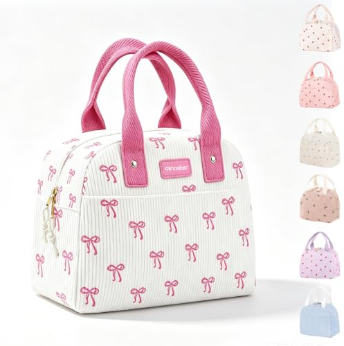 Bolsa de almuerzo para mujer, bonita lonchera con lazo rosa para mujeres adultas, bolsas de almuerzo aisladas a prueba de fugas, para el trabajo, picnic, viajes, regalos al aire libre, para mamá
