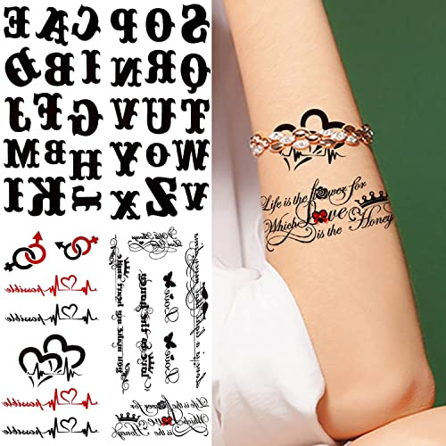 Glaryyears Lot de 5 tatouages temporaires en forme de lettre, tatouages réalistes durables pour le corps, les doigts, le poignet, pour femmes, hommes, adultes, fournitures de fête