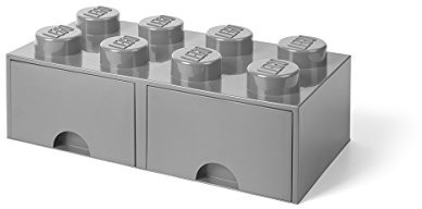 LEGO Brick 2 Drawers Stackable Storage with 8 Knobs, in Grey