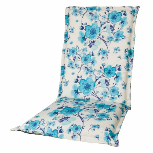KOPU® Auflage für Hochlehner Blossom Blue | Polster für Gartenstühle | Blau Garten Kissen 125 x 50 cm mit Blumen | Robuster Schaumstoff für zusätzlichen Komfort