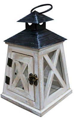 TentHome Rustic Wood Lantern Candle Tea Light Holder Candelabra Decoration with Metal Roof, Handle Candle Lantern for Garden Party Dinning Table Fireplace Camping (Rustic white, 20x12.5x12.5CM)