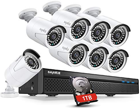 SANNCE Kit Videosorveglianza POE 8CH 5MP con HDD da 1TB + 8 x 2MP Telecamera per Esterni Registrazione 24/7, Visione Notturna IR