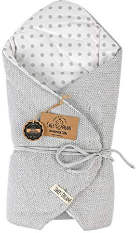 SweetDreams Baby Einschlagdecke, Schlafsack, Wickeldecke für Neugeborene und Kleinkinder, Baumwolle 0-12 Monate, super weich, 75 x 75 cm (1024) (Grau/Dots)