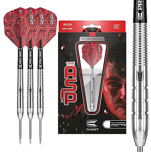 Target Darts Nathan Aspinall Generation 1 Steel Tip Darts, Dart-Set aus 90% Wolfram, 26G | G1-Spieler-Edition-Darts mit festen Spitzen, Pro-Griff-Schäfte, Dart-Flüge Nr. 6