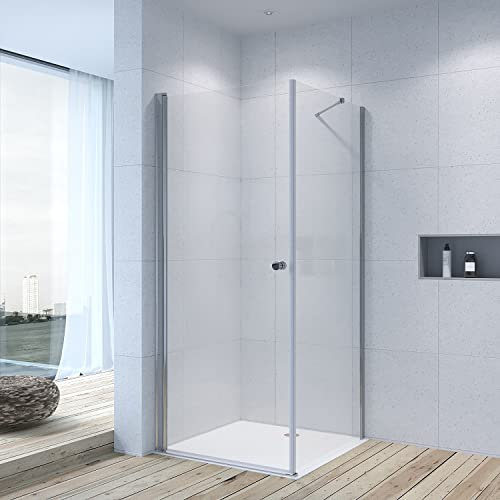 Duschwand Glas Eckeinstieg 100x90cm Eckdusche Duschtür Drehtür Pendeltür Schwingtür 100cm mit festem Settenteil Seitenwand 90cm aus Echtglas klar 6mm inkl. Nanobeschichtung Höhe 195cm