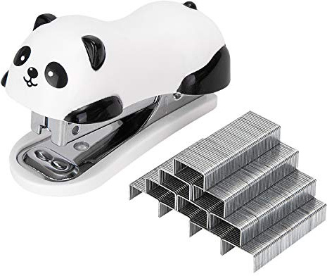 Deli Mini Hefter, Büro Heftgerät für 12 Blatt, inklusive integriertem Klammerentferner und 1000 Heftklammern, niedliches Panda