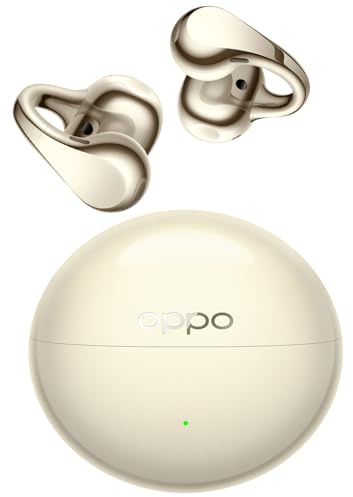 OPPO Enco Clip2 Auriculares Open-Ear, Drivers 11mm+9mm, Bluetooth 6.1 Sonido Dynaudio, Comodidad EarHug, Audio Hi-Res LHDC 5.0, 40H Autonomía, Llamadas por Conducción Ósea, Luminous Gold
