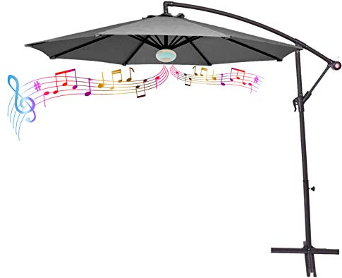 Groundlevel Bluetooth 3m Cantilver Banana Parasol With Colour Changing Light, Comes With Free Banana Parasol Cover - Charcoal Grey