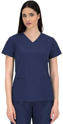 B-well Andrea Berufskleidung Damen Kasack Schlupfkasack Kurzarm V-Ausschnitt für Krankenschwester, Zahnarzt, Ärzte, Dienstmädchen, Studenten, Tiermediziner Blau 38