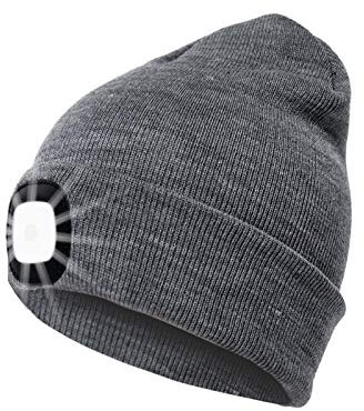 INHDBOX LED Mütze Kappe, Strickmütze mit USB Nachladbare Licht, Beleuchtung und blinkende Warnungs-Arten 4 LED, einfache Installation Scheinwerfer-Mütze, Unisex-Winterwärmer-Strickkappe