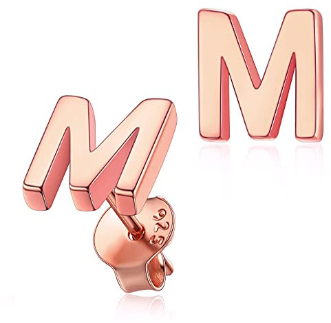 Silvora Alphabet M Brief Initialen Ohrringe 925 Sterling Silber Damen Ohrstecker mit Buchstaben Damen Ohrringe mit Buchstaben Rosegold Initiale Ohrringe für Damen Mädchen