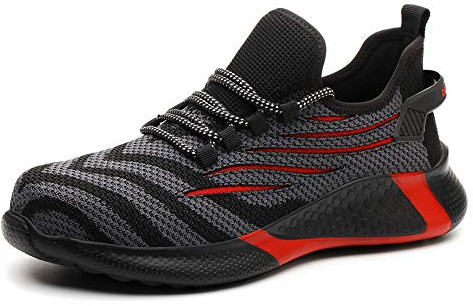 KTDYG Sicherheitsschuhe Herren Damen Arbeitsschuhe Leicht Sportlich Schutzschuhe Stahlkappe Sneaker, Rot, EU 40