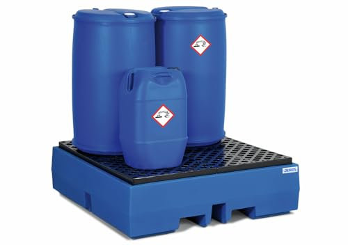 Auffangwanne classic-line aus Polyethylen (PE) für 4 Fässer, mit PE-Gitterrost, 1300x1300x375