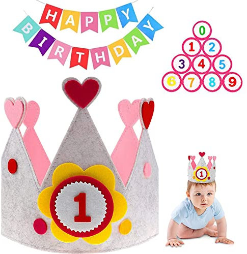 MABUSIYI Geburtstagskrone, Geburtstagskrone Mädchen, Geburtstagskrone junge, Geburtstag Krone für Kinder, Auswechselbaren Zahlen von 0-9(Pink)