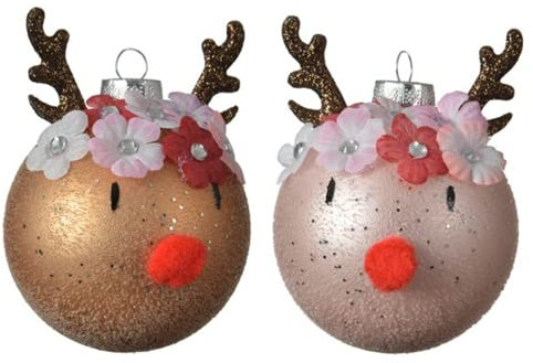 Weihnachtskugeln Elch 8 cm, 1 Stück farblich Sortiert, Champagne oder rosa - Weihnachtsbaum Anhänger Glitter-Elch - 1 Stück