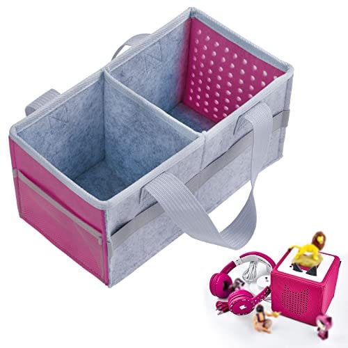 Vicloon Bag for Toniebox Starter Set and Accessories Storage Bag, Audio Player Felt Organizer Travel Carrying with Handle Toniebox, Case & Accessories, Rose Red