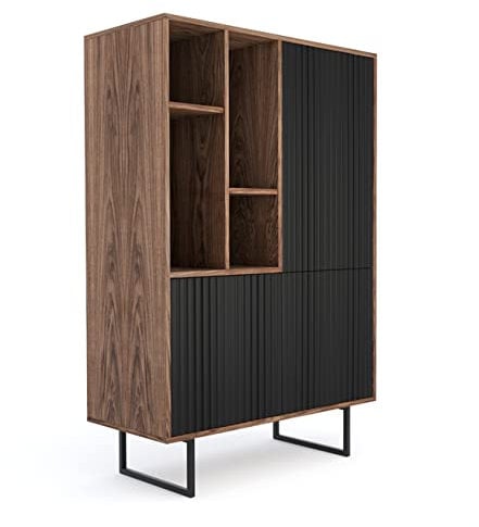 Mayaadi-Home Kommode Wohnzimmer Wohnzimmerschrank Sideboard Highboard Regal Stauraum Anrichte Esszimmer Schlafzimme ABATO 144 Lines Walnuss Schwarz