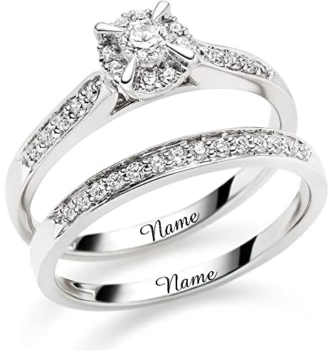 SISGEM 0,34 Karat natürliche Diamant-Brautsets, 9 Karat massives Weißgold, Solitär-Hochzeitsset für Sie, G, SI2, für Damen, Mädchen, Valentinstag, Verlobung, Hochzeit, Weihnachten