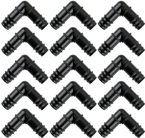 BETESSIN 50pz Raccordi a Gomito per Irrigazione Tubi 16mm Connettori per Tubi Flessibili 16mm Kit Raccordi a Gomito Connettori per Sistema di Irrigazione Agricola Giardino Giardinaggio