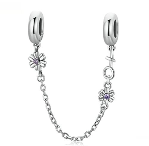 ZiNuo Charm Beads Love Heart Safety Chain 925 Sterling Silver Clip Lock Stopper Beads Safety Chain for Pandora Charm Bracelet DIY Jewelry (Chrysanthemum Safety Chain)