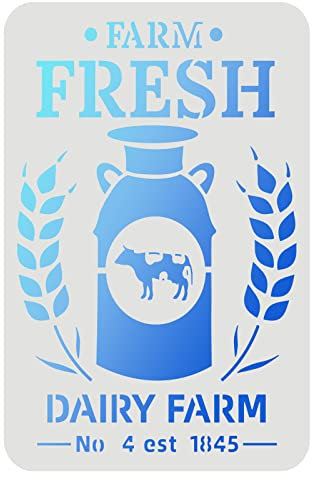 FINGERINSPIRE Farm Fresh Milk Schablone 29,7 x 21 cm Wiederverwendbare Dairy Farm Schablone Milcheimer und Weizen Schablone Farm Verschönerte Schablone zum Malen auf Holz, Stoff, Papier, Wand