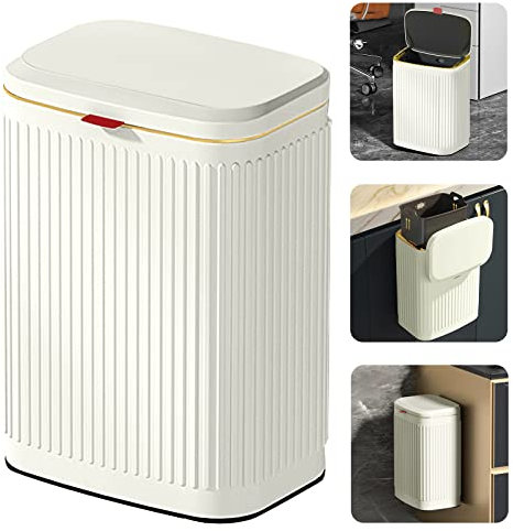 GloDeals Poubelle de cuisine à suspendre avec couvercle, poubelle à compost en acier inoxydable, à montage mural, pour armoire, sous évier, salle de bain (8 litres, blanc ivoire)