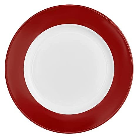 AMBITION Speiseteller Aura Red 27 x 27 x 1,5 cm Essteller weiß mit rotem Rand rund Porzellan Spülmaschine Mikrowelle