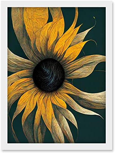 Doppelganger33 LTD Abstract Modern Sunflower Black Yellow Artwork Framed Wall Art Print A4