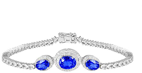 Bishilin Armband für Frauen Weißgold 750, Armbänder Tennisarmband mit 2.69ct Blauer Saphir und 3.5ct Weißer Saphir Bettelarmband 18.5CM Charms Armband Diamant Nickelfrei