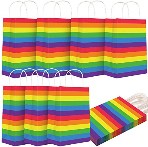 18 Stück Regenbogen-Pride-Flaggen-Geschenktüten aus Papier mit Griffen für Gay Pride Lesben LGBT Bewusstsein Monat Party Supplies Regenbogen gestreift Party Favor Geschenktüten für Hochzeit,