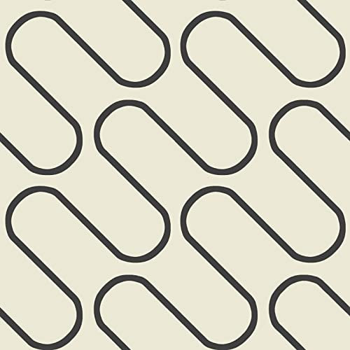 SOPHIE LAURENCE Linear Curve Wavey Lines Monochrome Minimalist Feature Wallpaper - Thick Heavy Duty Textured Paste The Paper Designer Wallpaper (Full Roll, Cream and Black)