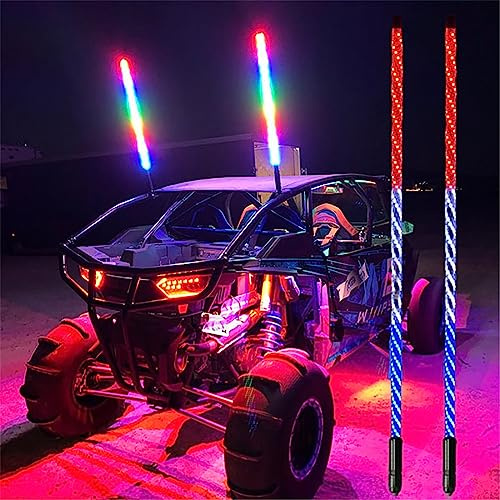 Luces LED de látigo, luz de advertencia en espiral RGB de 360° con control remoto, luz de asta de bandera impermeable, antena iluminada de advertencia todoterreno for UTV ATV Trucks Buggy (2PCS) ( Siz