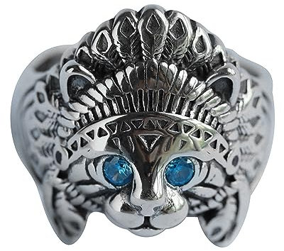 IMINI Vintage-Indianer-Katze Statement-Ring, Zirkonia, Kristall, Tier, breit, klobig, verstellbar, offener Daumen, Punk-Ring, Schmuck, Silber, Ring, Jewelry/Rings