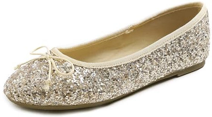 Feversole Women's Sparkle Memory Foam Cushioned Colorful Shiny Ballet Flats Pumps Glitter Around Light Gold Size 6