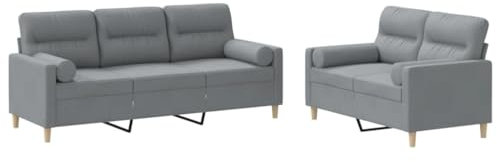 vidaXL Sofagarnitur 2-TLG., Sessel Couch mit Kissen, Sofa Wohnzimmersofa mit Armlehnen, Couchgarnitur Designsofa Sitzmöbel Polstermöbel, Hellgrau Stoff