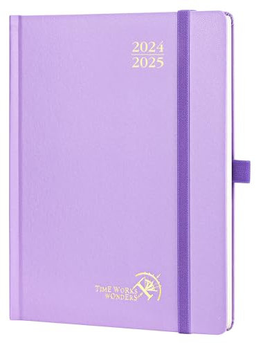 POPRUN Kalender 2025 Buchkalender (Aug.2024-Dez.2025) Hardcover, ca. A5 (22 x 16,5 cm), 17-Monate-Terminplaner, Wochenplaner 2025 mit Zertifiziertem Papier - Violett