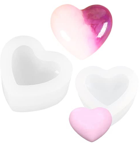 D.X&PZLS 2 PCS 3D Love Mold Flexible Heart Shape Silicone Mold Silicone Moulds 3D Heart Shape Silicone Molds 3D Heart for Resin