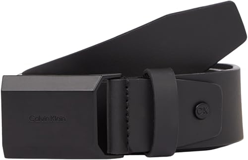 Calvin Klein Herren Gürtel Beveled Plaque mit Plakettenschließe, Schwarz (Ck Black Smooth), 95 cm
