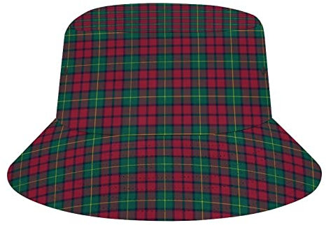 FWJZDSP Clan McCarthy Fischerhut mit Schottenkaro, grün und rot kariert, Sonnenkappe, verstaubarer Outdoor-Mode-Fischerhut für Damen und Herren
